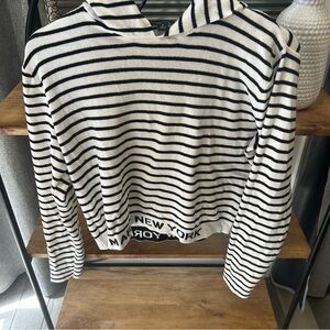 Marc New York Striped Black and White hooded sweater with logo. Women's Medium